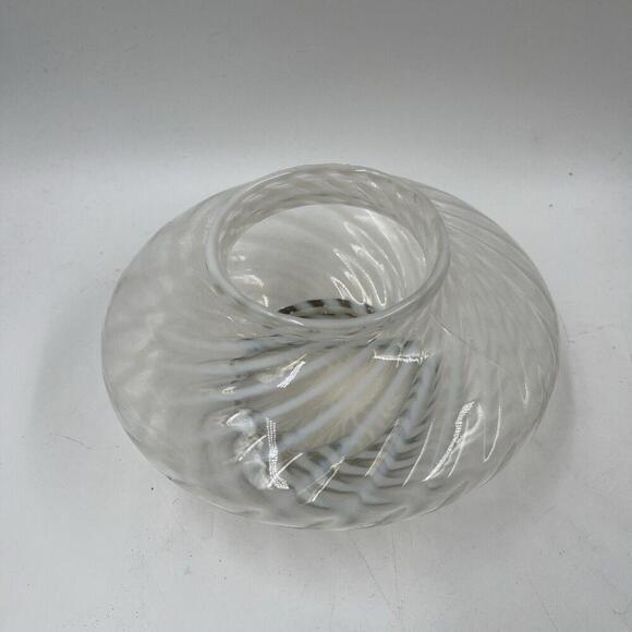 Antique Mt. Washington Opalescent White Swirl Optic Glass Vase Metal Band Base - Picture 2 of 7
